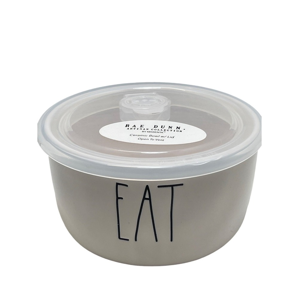 Rae Dunn Ceramic Bowl W/ Lid "Eat" & "Keep" 16‎ Oz Microwave & Dishwasher